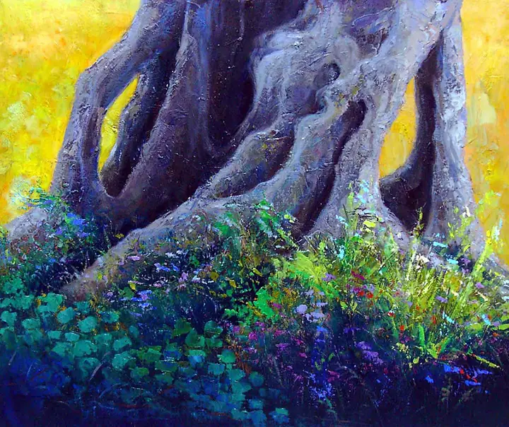 Tronco olivera — Óleo sobre tela 65 x 54 cm.
