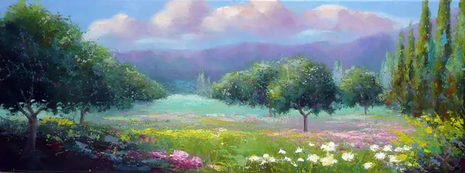 Paisaje mallorquín — Óleo sobre tela 80 x 30 cm.