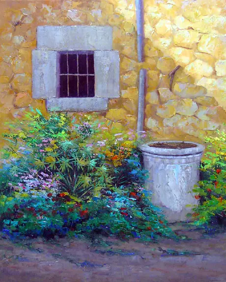 Fuente y canal — Óleo sobre tela 61x50 cm.
