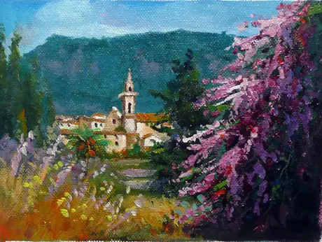 Iglesia Valldemossa — Acrílico sobre tablilla 14x19 cm.